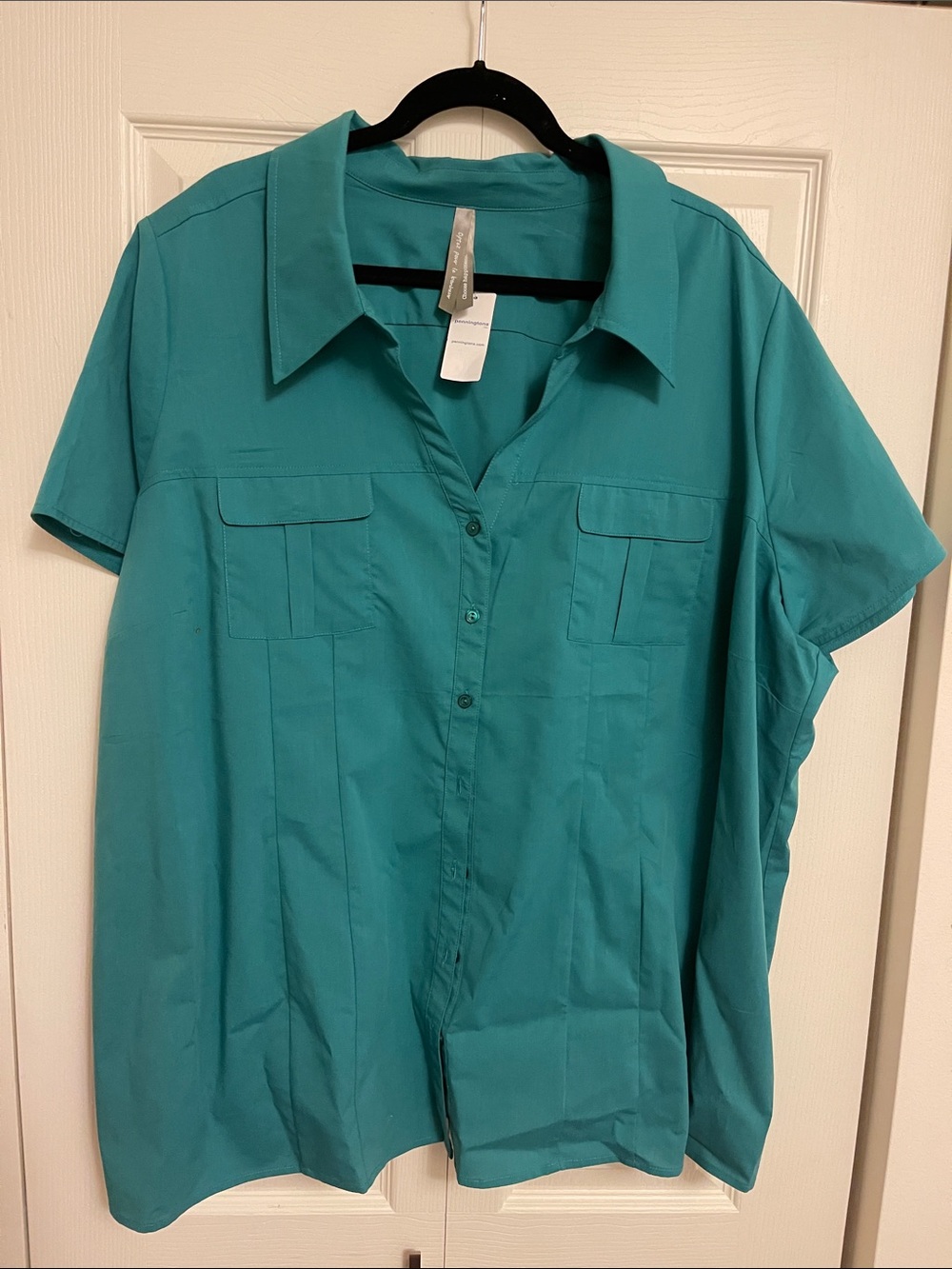 Teal Short-Sleeve Button-Front Women's Blouse Penningtons NWT